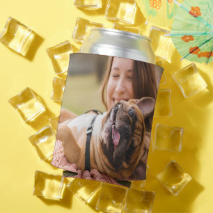 Modern Minimalist Personalized 2 Photo  Can Cooler