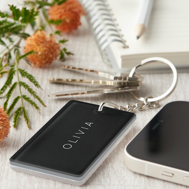 Modern Minimalist Personalized Black Keychain (Front Right)