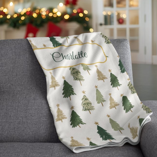 Modern Minimalist Personalized Christmas Tree  Fleece Blanket (Creator Uploaded)