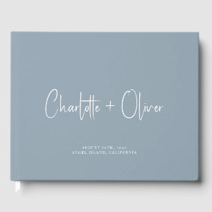 Modern Minimalist Personalized Dusty Blue Wedding Guest Book