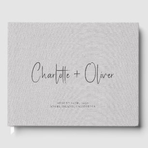 Modern Minimalist Personalized Grey Wedding Guest Book