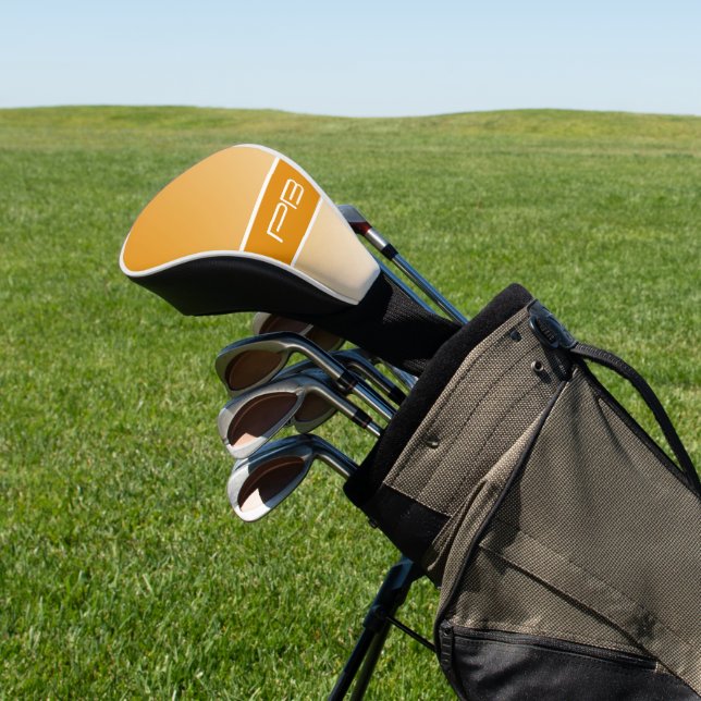  Modern Minimalist Personalized Initials Orange Golf Head Cover (In Situ)
