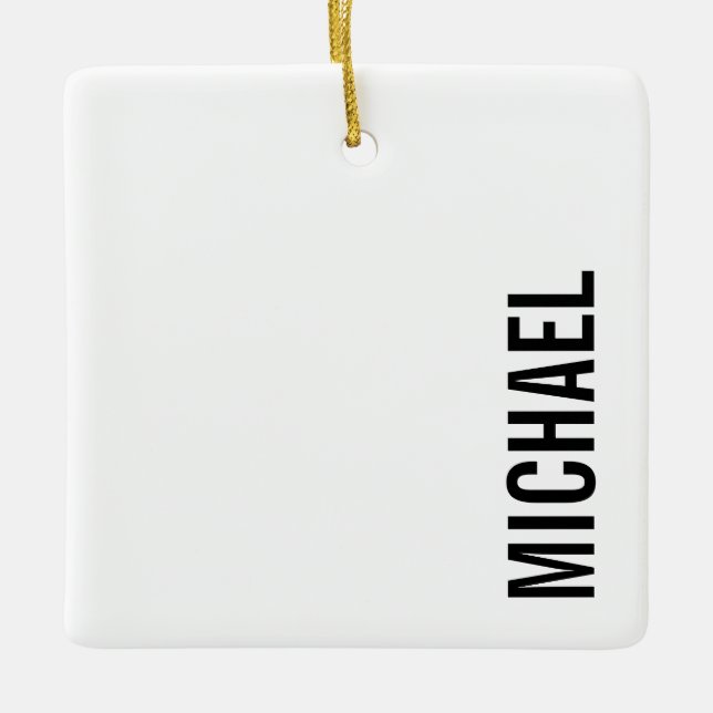 Modern Minimalist Personalized Name Ceramic Ornament (Front)