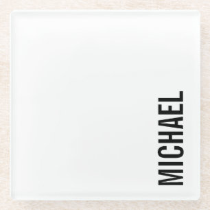 Modern Minimalist Personalized Name Glass Coaster