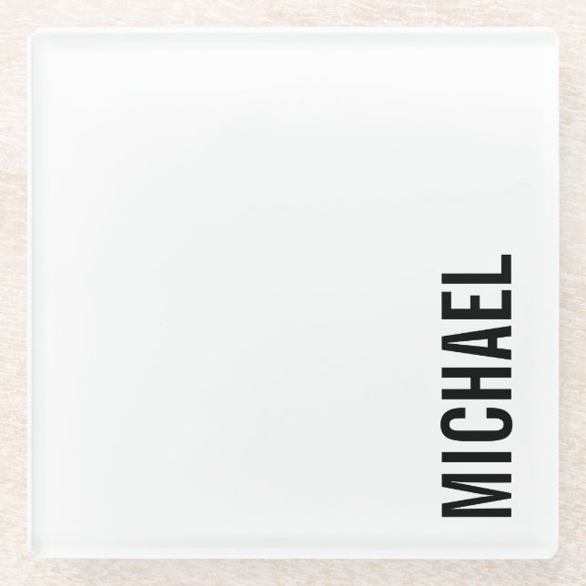 Modern Minimalist Personalized Name Glass Coaster (Front)