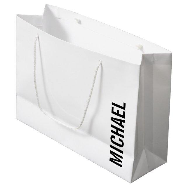 Modern Minimalist Personalized Name Large Gift Bag (Front Angled)