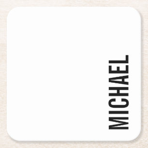 Modern Minimalist Personalized Name Square Paper Coaster