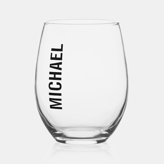 Modern Minimalist Personalized Name Stemless Wine Glass (Front)