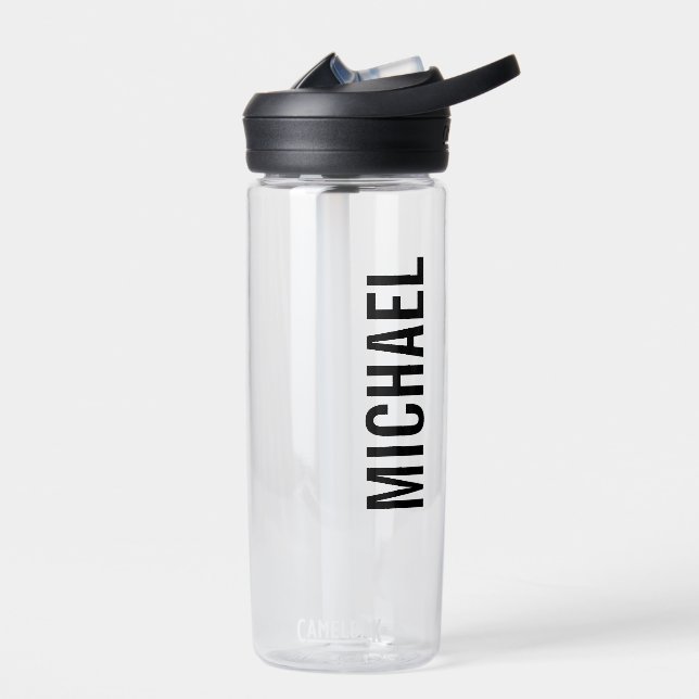 Modern Minimalist Personalized Name Water Bottle (Left)