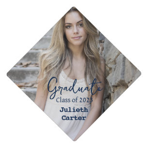 Modern Minimalist   Personalized Photo Name Graduation Cap Topper