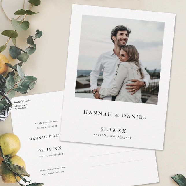 Modern Minimalist Personalized Photo Save the Date Invitation Postcard (Creator Uploaded)