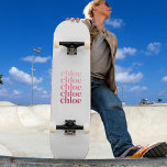 Modern Minimalist Personalized Repeating Name Pink Skateboard<br><div class="desc">Modern,  fun personalized skateboard with lower case serif font repeating name in shades of pale pink to raspberry/magenta on a white background.  A unique personalized gift for yourself,  friend,  or loved one.  The name can have around 7 or 8 letters depending on the letters.</div>