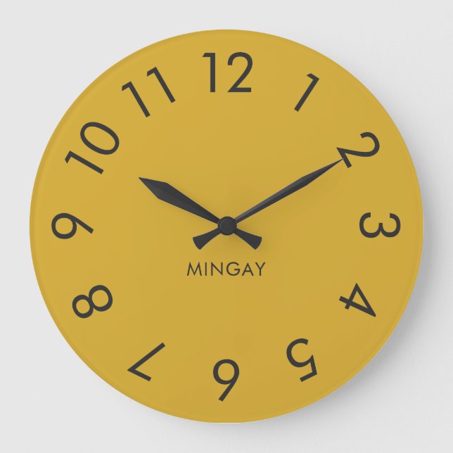 Modern Minimalist Personalized Solid Gold & Grey Large Clock (Front)