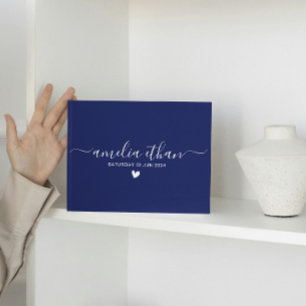 Modern Minimalist Personalized weddings navy linen Guest Book