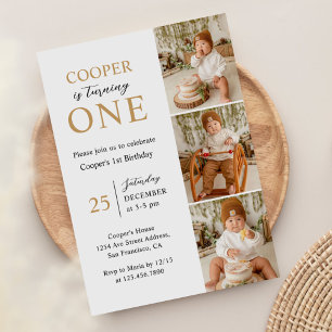 Modern Minimalist Photo 1st Birthday  Invitation
