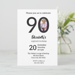 Modern Minimalist Photo 90th Birthday  Invitation