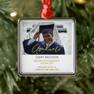 Modern Minimalist Photo and Script Metal Ornament