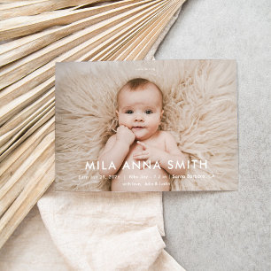 Modern Minimalist Photo Baby Annnouncement Invitation