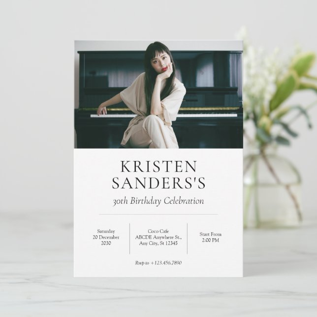 Modern Minimalist photo birthday  Invitation (Standing Front)