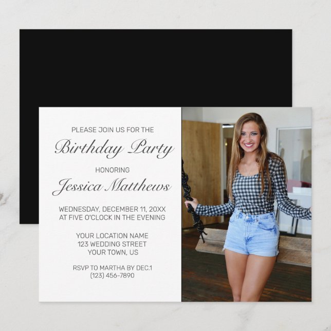 Modern Minimalist Photo Birthday Party Invitation (Front/Back)