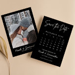 Modern Minimalist Photo Calendar Black Elegant Save The Date<br><div class="desc">Modern Minimalist Photo Calendar Black Elegant Save the Date. Easily personalize by replacing each info. Please upload a vertical/portrait photo. Move the circle by clicking Customize further. Make sure to check the preview before adding to cart. (Sample Photo by Mikhail Nilov from Pexels)</div>