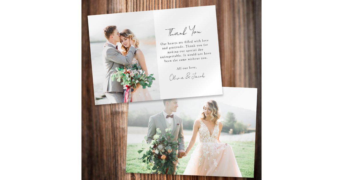 Modern Minimalist Photo Calligraphy Wedding Thank You Card | Zazzle
