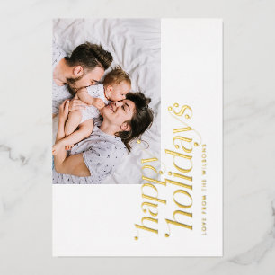 Modern Minimalist Photo Collage Stylish Real Foil Holiday Card