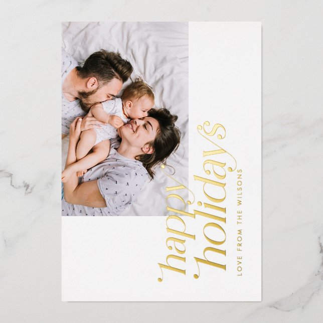 Modern Minimalist Photo Collage Stylish Real Foil Holiday Card (Front)
