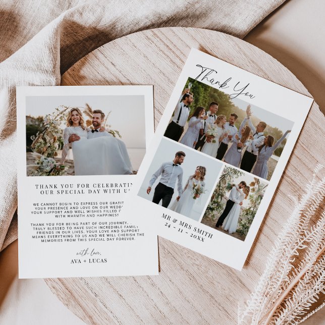 Modern Minimalist Photo Collage Wedding Thank You Card (Creator Uploaded)