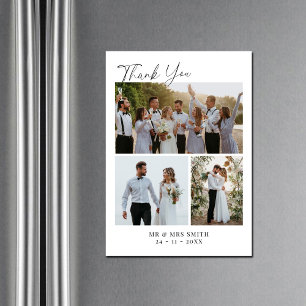 Modern Minimalist Photo Collage Wedding Thank You Magnetic Invitation