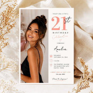 Modern Minimalist Photo Girl 21st Birthday Party Invitation