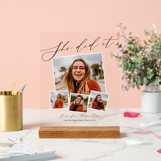 Modern Minimalist Photo Graduation  Acrylic Sign (Wedding)