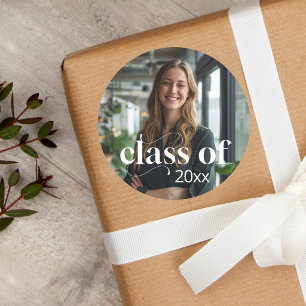 Modern Minimalist Photo Graduation Classic  Round Sticker