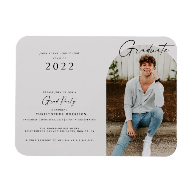 Modern Minimalist Photo Graduation Invitation Magn Magnet (Horizontal)