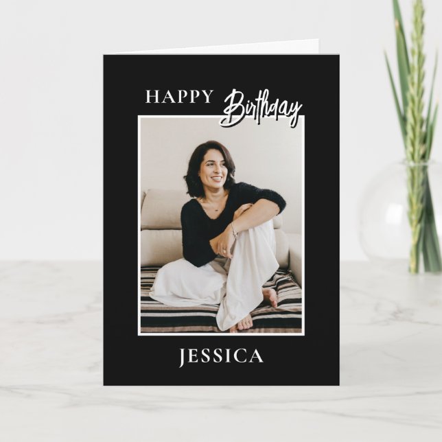 Modern Minimalist Photo Happy Birthday Card (Front)