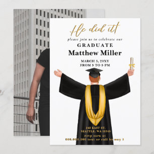 Modern Minimalist Photo He Did It Graduation Invitation