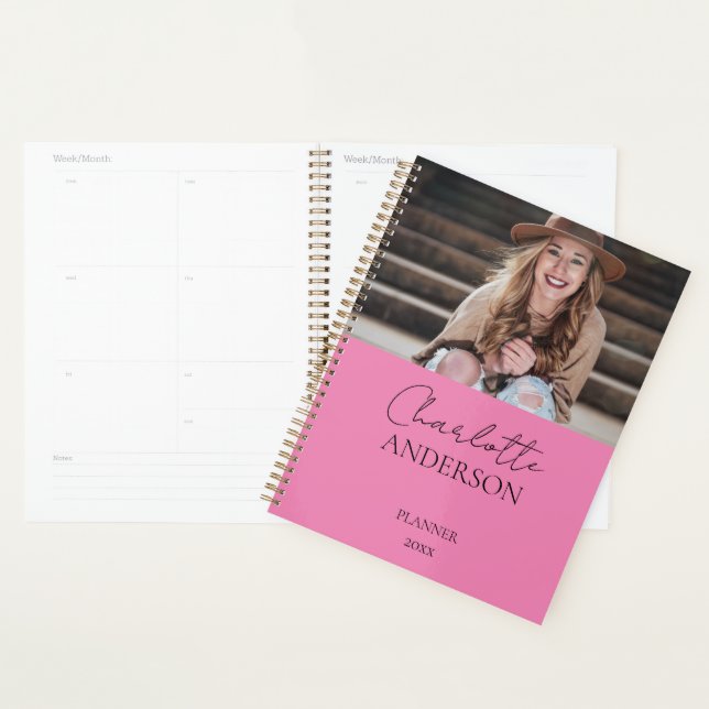 Modern Minimalist Photo Name Pink  Planner (Display)