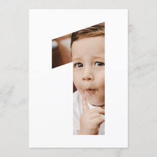 Modern Minimalist Photo Number One First Birthday Invitation