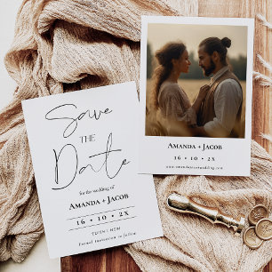 Modern Minimalist Photo on Back Save The Date Invitation