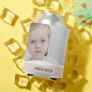 Modern Minimalist Photo & Perosnalized Text Pink Can Cooler