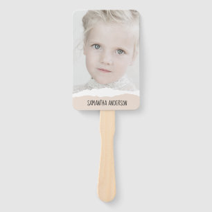 Modern Minimalist Photo & Perosnalized Text Pink Hand Fan