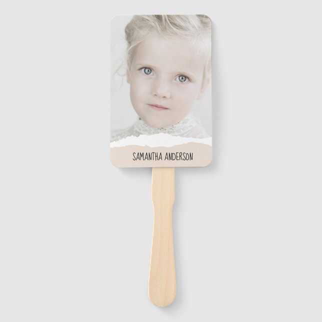 Modern Minimalist Photo & Perosnalized Text Pink Hand Fan (Front)