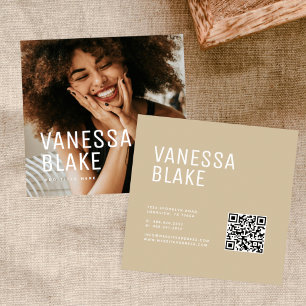 Modern Minimalist Photo QR Code Beige Professional Square Business Card