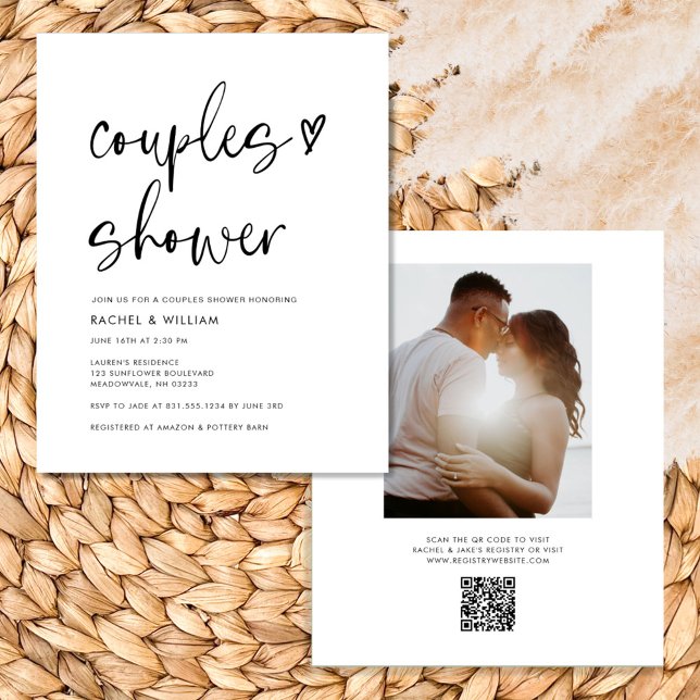 Modern Minimalist Photo QR Code Couples Shower  Invitation (Creator Uploaded)