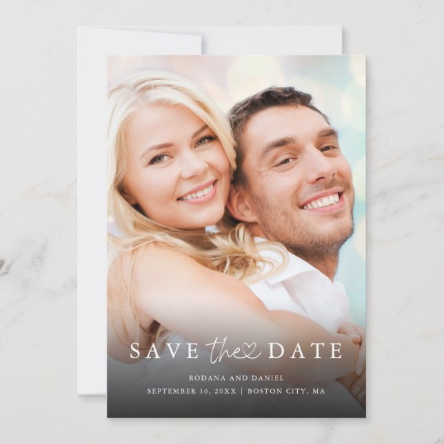 Modern Minimalist Photo QR Code Details Wedding Save The Date (Front)