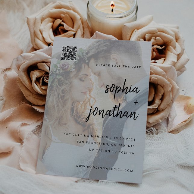 Modern Minimalist | Photo QR Code Save the Date Magnetic Invitation (Creator Uploaded)