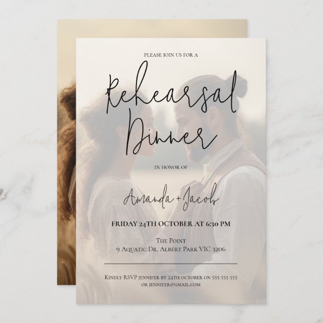 Modern Minimalist Photo Rehearsal Dinner Invitation (Front/Back)