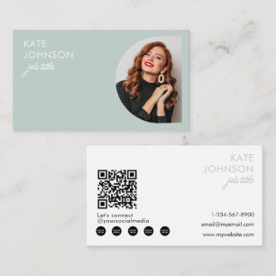 Modern Minimalist Photo Sage Green QR Code Business Card