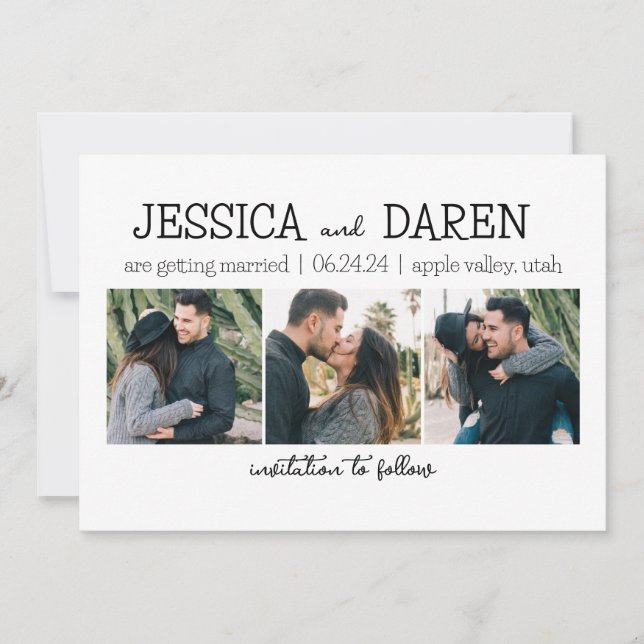 Modern Minimalist Photo Save the Date Card (Front)