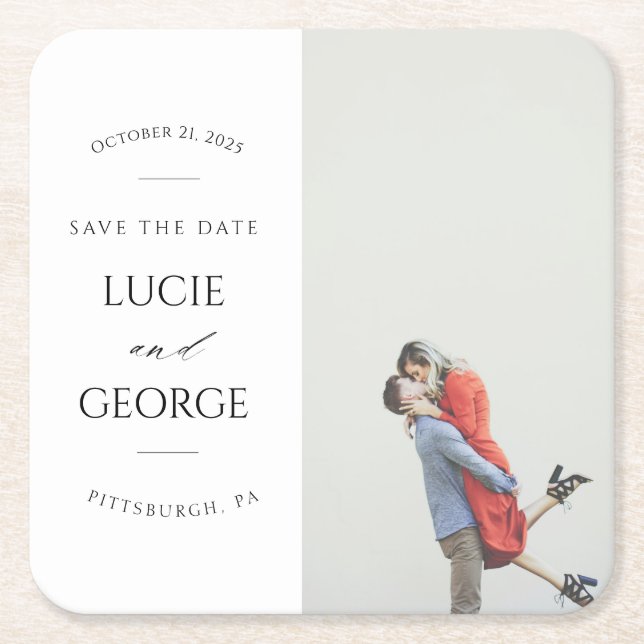 Modern Minimalist Photo Save the Date Coaster (Front)